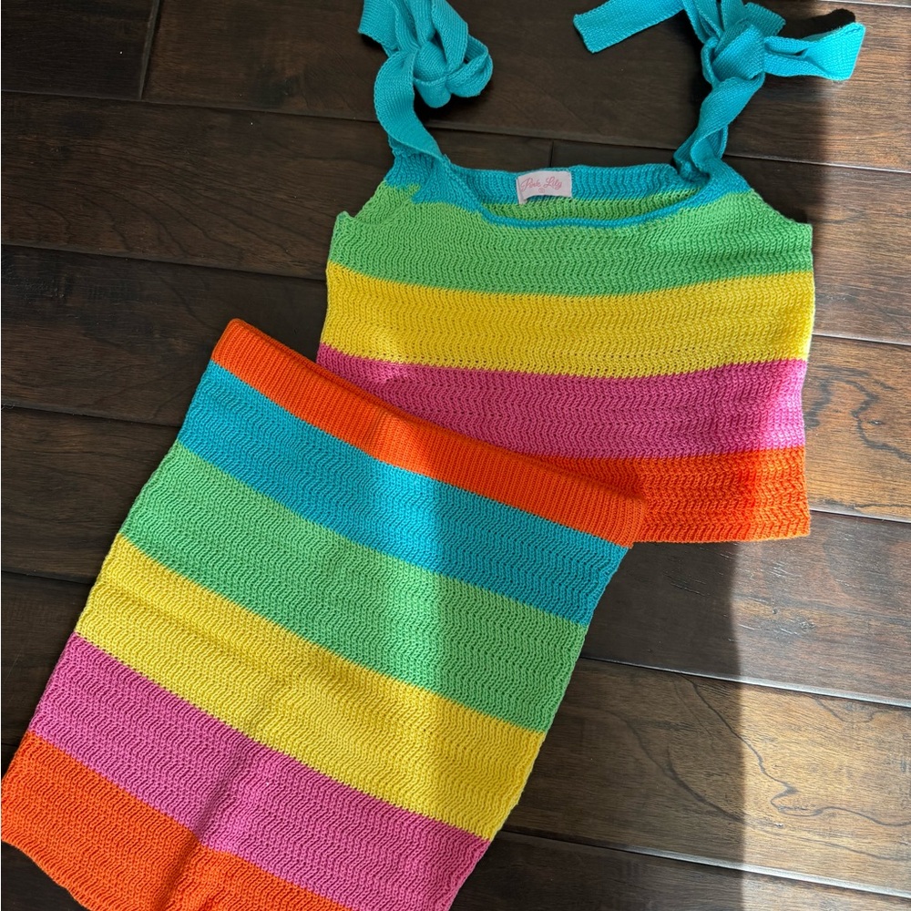 Colorful Striped Knit Top and Skirt Set - Picture 1 of 3